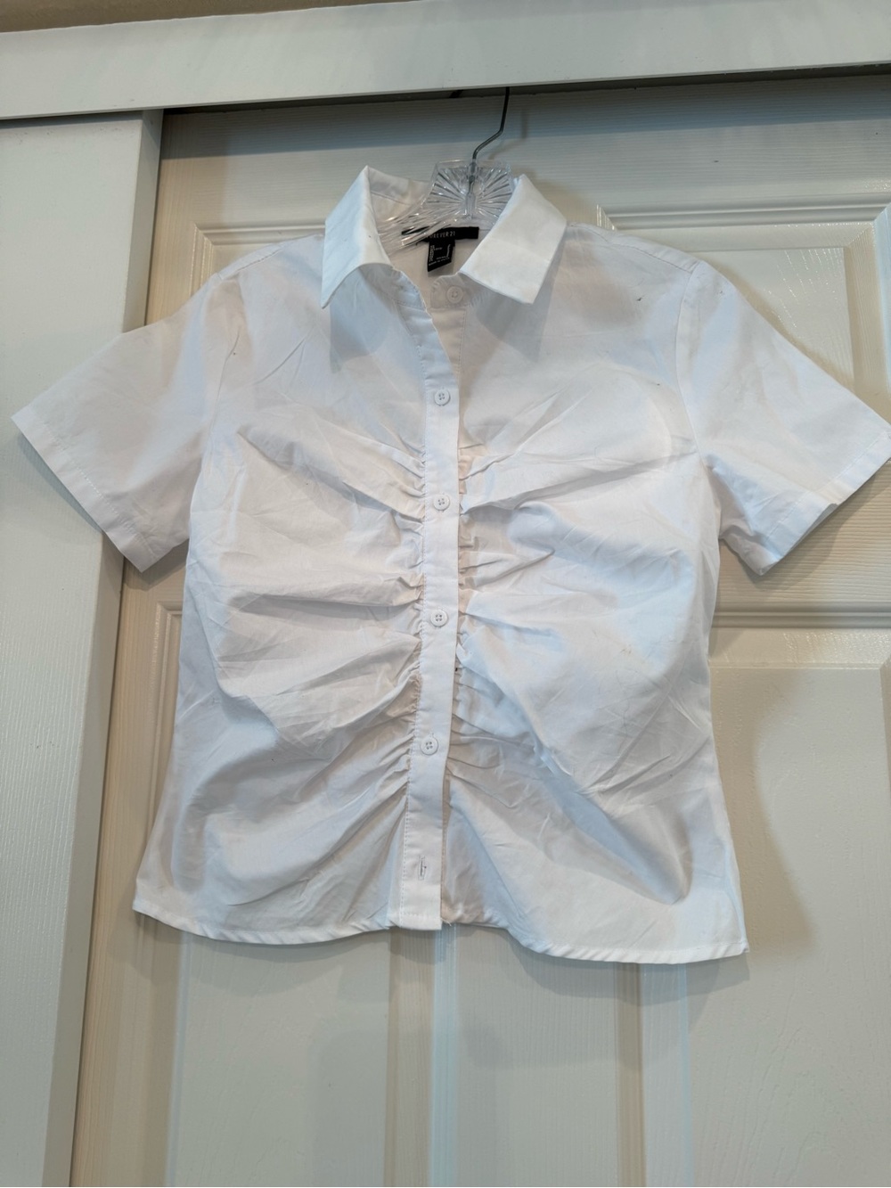 NWOT Teenager white Short-Sleeve Ruched Button-Front Shirt